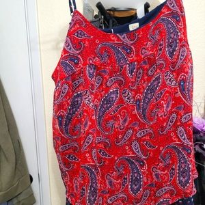 Red & Blue Flowy Blouse